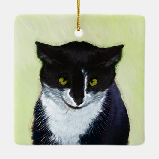 Tuxedo Katzenmalerei - Niedliche Originalkatzenart Keramikornament (Rückseite)