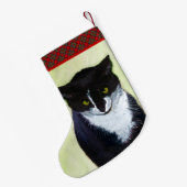 Tuxedo Katzenmalerei - Niedliche Originalkatzenart Kleiner Weihnachtsstrumpf (Rückseite (Hängend))