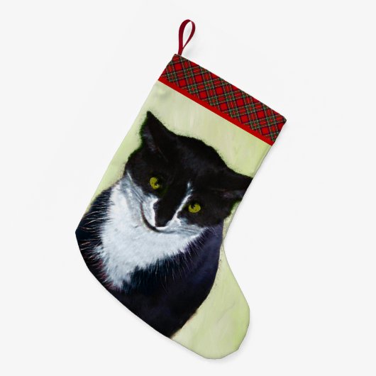 Tuxedo Katzenmalerei - Niedliche Originalkatzenart Kleiner Weihnachtsstrumpf (Vorderansicht (hängend))
