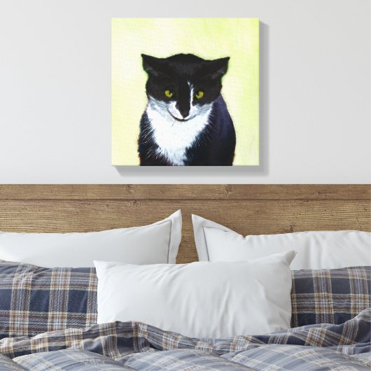 Tuxedo Katzenmalerei - Niedliche Originalkatzenart Leinwanddruck (Insitu (Schlafzimmer))