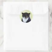 Tuxedo Katzenmalerei - Niedliche Originalkatzenart Runder Aufkleber (Tasche)