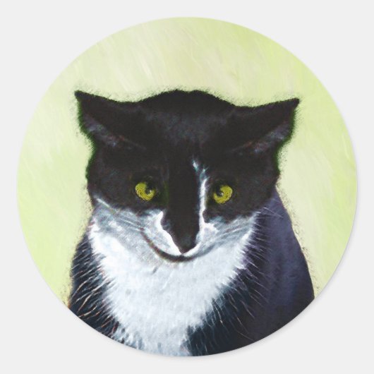 Tuxedo Katzenmalerei - Niedliche Originalkatzenart Runder Aufkleber (Vorderseite)