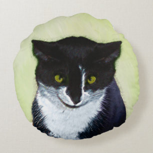 Tuxedo Katzenmalerei - Niedliche Originalkatzenart Rundes Kissen