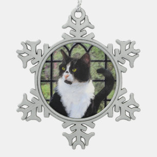 Tuxedo Katzenmalerei - Niedliche Originalkatzenart Schneeflocken Zinn-Ornament