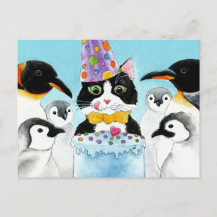 Tuxedo Katzenpinguine Geburtstagskuchen Postkarte