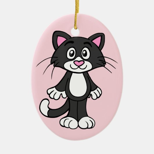 Tuxedo Katzenporzellan Keramik Ornament (Vorne)