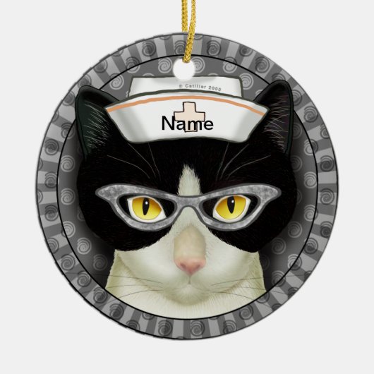 Tuxedo Katzenschwester Keramik Ornament (Vorne)