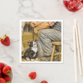 Tuxedo Kitten Drinking Cow Milk Serviette (Beispiel)