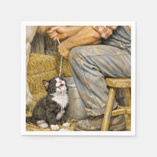 Tuxedo Kitten Drinking Cow Milk Serviette (Vorderseite)