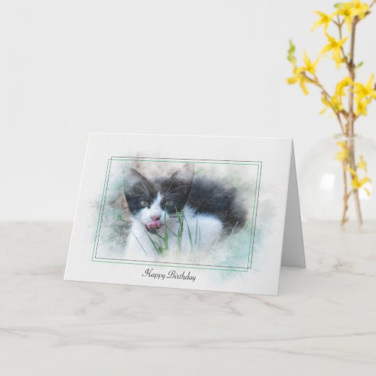 Tuxedo Kitten humorvollen Geburtstag Karte (Gelbe Blume)