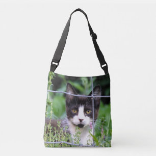 Tuxedo Kitten im Garten Crossbody Bag Tragetaschen Mit Langen Trägern