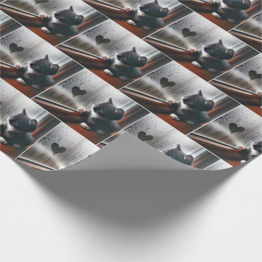 Tuxedo Kitten mit einem Herzfenster Geschenkpapier (Ecke)
