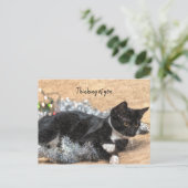 Tuxedo Kitten Tinsel und Lichter denken Sie an Sie Postkarte (Stehend Vorderseite)
