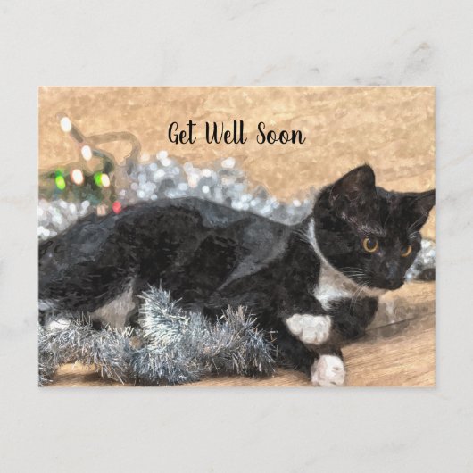 Tuxedo Kitten Tinsel und Lichter werden gut Postkarte (Vorderseite)