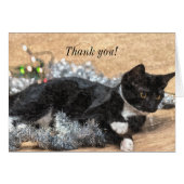Tuxedo Kitten Tinsel und Lights Danke Karte (Vorderseite (Horizontal))