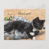 Tuxedo Kitten Tinsel und Lights Danke Postard Postkarte (Vorderseite)