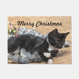 Tuxedo Kitten Tinsel und Lights Door Mat Fußmatte