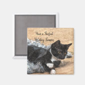 Tuxedo Kitten Tinsel und Lights Magnet (Vorderseite/Rückseite)