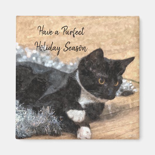 Tuxedo Kitten Tinsel und Lights Magnet (Vorne)
