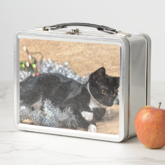 Tuxedo Kitten Tinsel und Lights Painterly Metall Brotdose