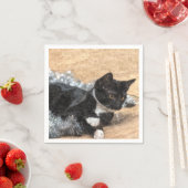 Tuxedo Kitten Tinsel und Lights Painterly Serviette (Beispiel)