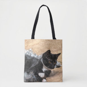 Tuxedo Kitten Tinsel und Lights Painterly Tasche
