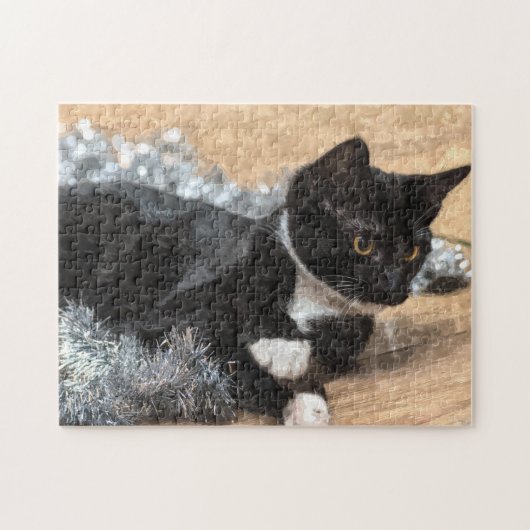 Tuxedo Kitten Tinsel und Lights Puzzle (Horizontal)