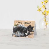 Tuxedo Kitten Tinsel und Lights Weihnachtskarte Karte (Gelbe Blume)