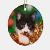 Tuxedo kitten Weihnachten Keramik Ornament (Links)