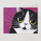 Tuxedo Kitty Cat auf rosa Postkarte (Vorderseite)