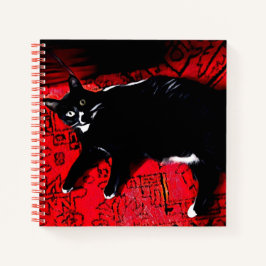 Tuxedo Kitty on Red Rug Spiralheft Notizbuch