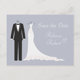 Tuxedo, Kleid auf silberner Blau Save the Date Ankündigungspostkarte