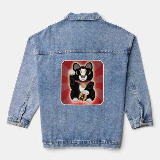 Tuxedo Lucky Cat Cartoon Fortune Pet Kitty Jeansjacke