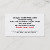 Tuxedo Mann formale Anzug Vermietung Business DIY Visitenkarte (Rückseite)