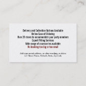 Tuxedo Mann formale Anzug Vermietung Unternehmen D Visitenkarte (Rückseite)