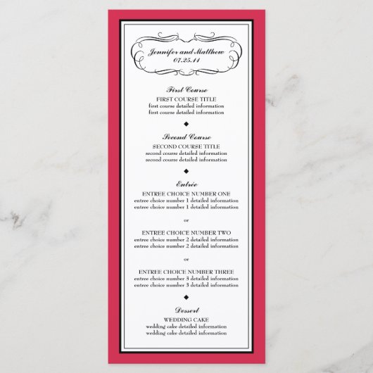 Tuxedo Menü in Classic Red Menükarte (Vorderseite)