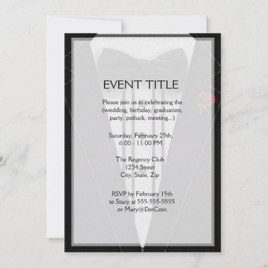 Tuxedo mit Bogen-Krawatten-Monogramm Einladung (Vorderseite)