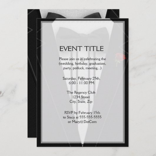 Tuxedo mit Bogen-Krawatten-Monogramm Einladung (Vorne/Hinten)