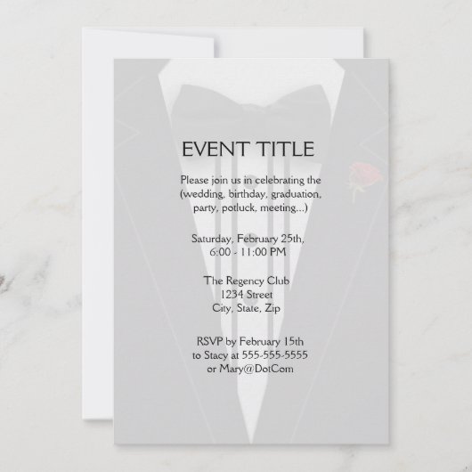 Tuxedo mit Bogen-Krawatten-Monogramm Einladung (Vorderseite)