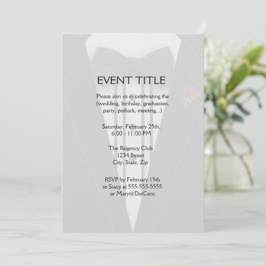 Tuxedo mit Bogen-Krawatten-Monogramm Einladung (Stehend Vorderseite)