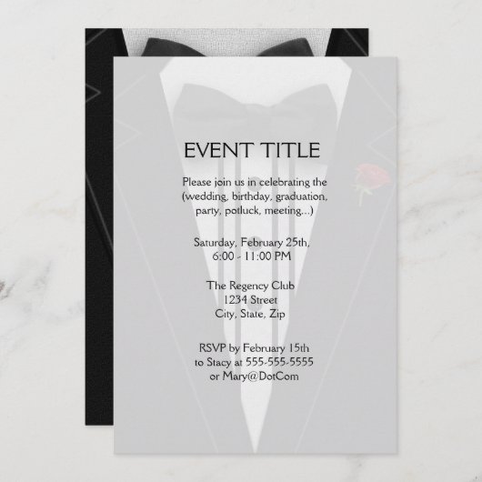 Tuxedo mit Bogen-Krawatten-Monogramm Einladung (Vorne/Hinten)