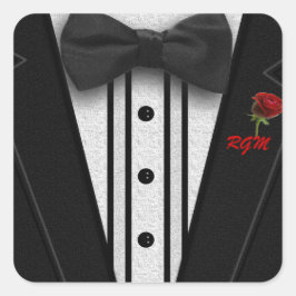 Tuxedo mit Bow-Krawatte-Monogramm Quadratischer Aufkleber