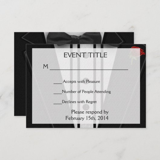 Tuxedo mit Bow-Krawatte-Monogramm RSVP Karte (Vorne/Hinten)