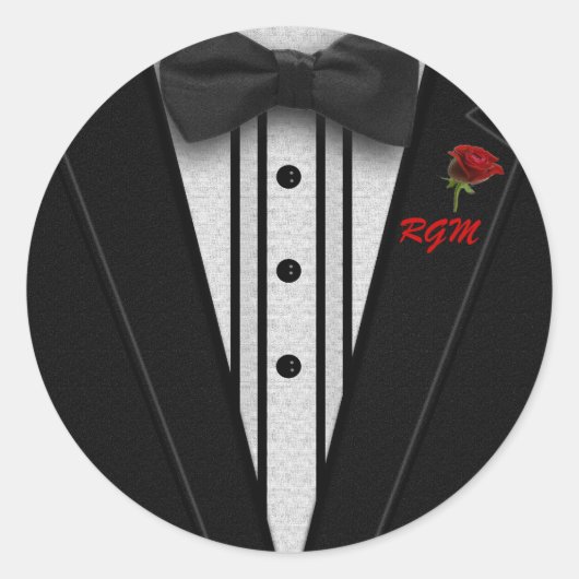 Tuxedo mit Bow-Krawatte-Monogramm Runder Aufkleber (Vorderseite)
