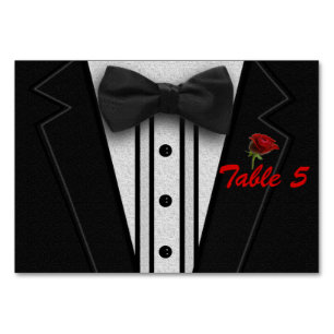 Tuxedo mit Bow-Krawatte-Monogramm Tischnummer