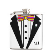 Tuxedo mit Rainbow Bow Krawatte Wedding Flachmann (Vorderseite)