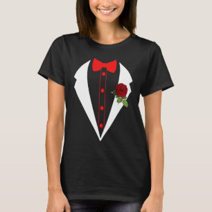 Tuxedo mit roter Blume Hochzeitskino Fake Tux Bach T-Shirt