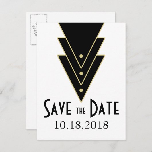Tuxedo Modern Art Deco Save the Date Ankündigungspostkarte (Vorne/Hinten)