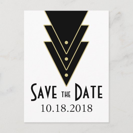 Tuxedo Modern Art Deco Save the Date Ankündigungspostkarte (Vorderseite)