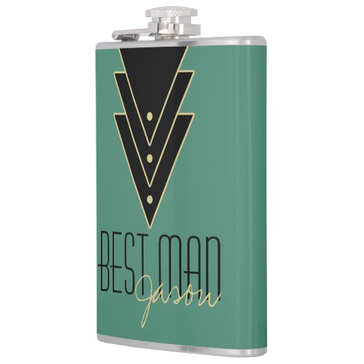 Tuxedo Modernes Art Deco Trauzeuge Flachmann (Links)